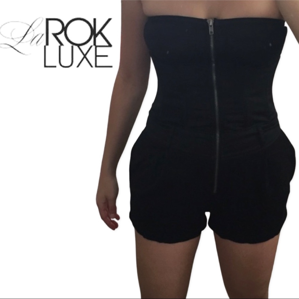 Larok Corset black bustier zip up zipper romper sz Small